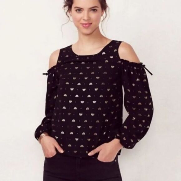 Lauren Conrad Gold Foil Honey Bee Cold Shoulder Blouse in Black Size Medium - Picture 1 of 12